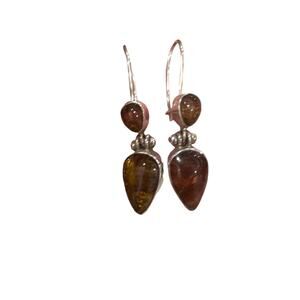 Sterling Silver 925 Baltic Amber Drop Dangle Earrings Teardrop Cabochon Artisan